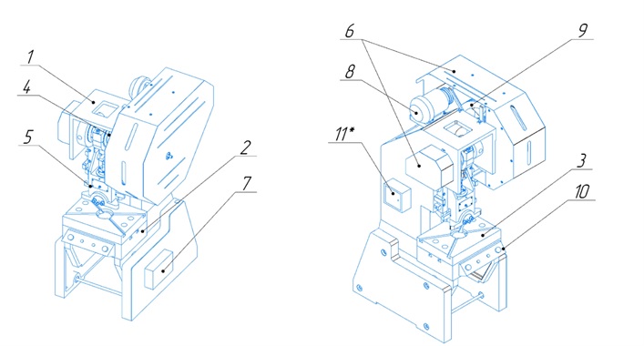 Общий вид пресса КД2114 исп.1 с обозначением составных частей