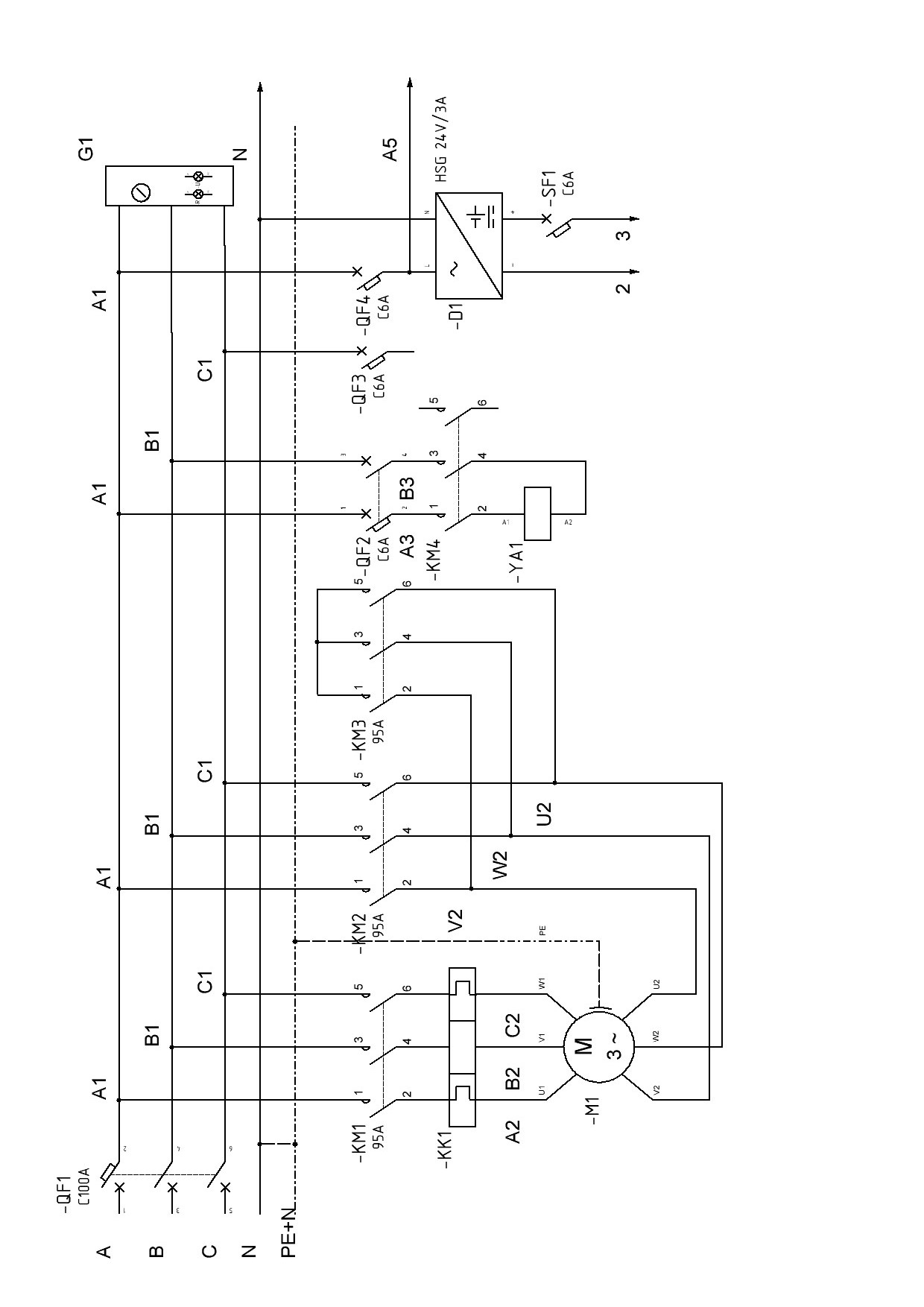 Принципиальная электрическая силовая схема ножниц электромеханических МНГ-16 Принципиальная электрическая силовая схема ножниц электромеханических МНГ-16