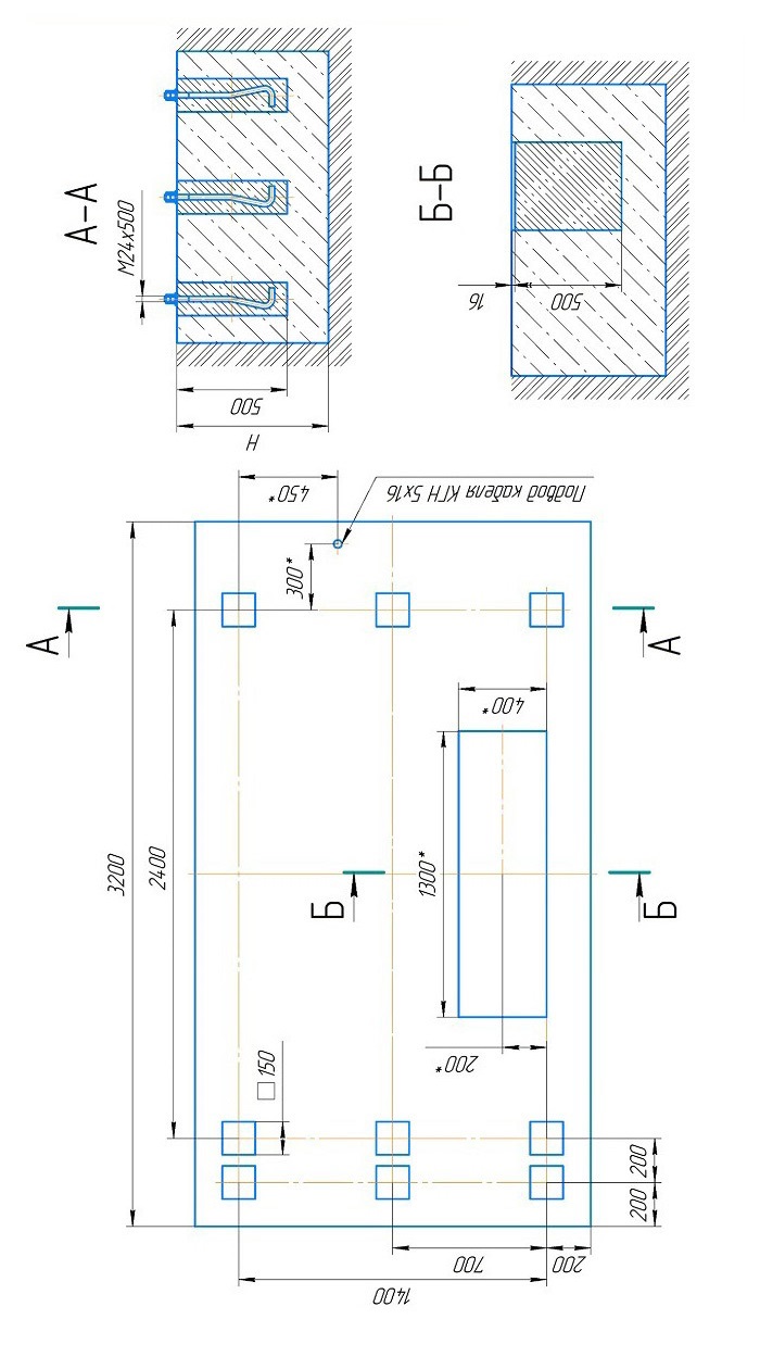 Монтажный чертеж ножниц МНГ16х2500