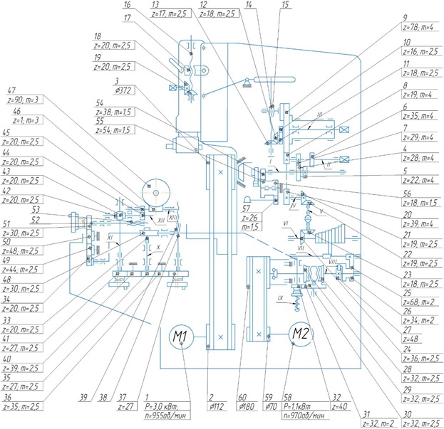Схема кинематическая станка долбежного 7А420 Схема кинематическая станка долбежного 7А420