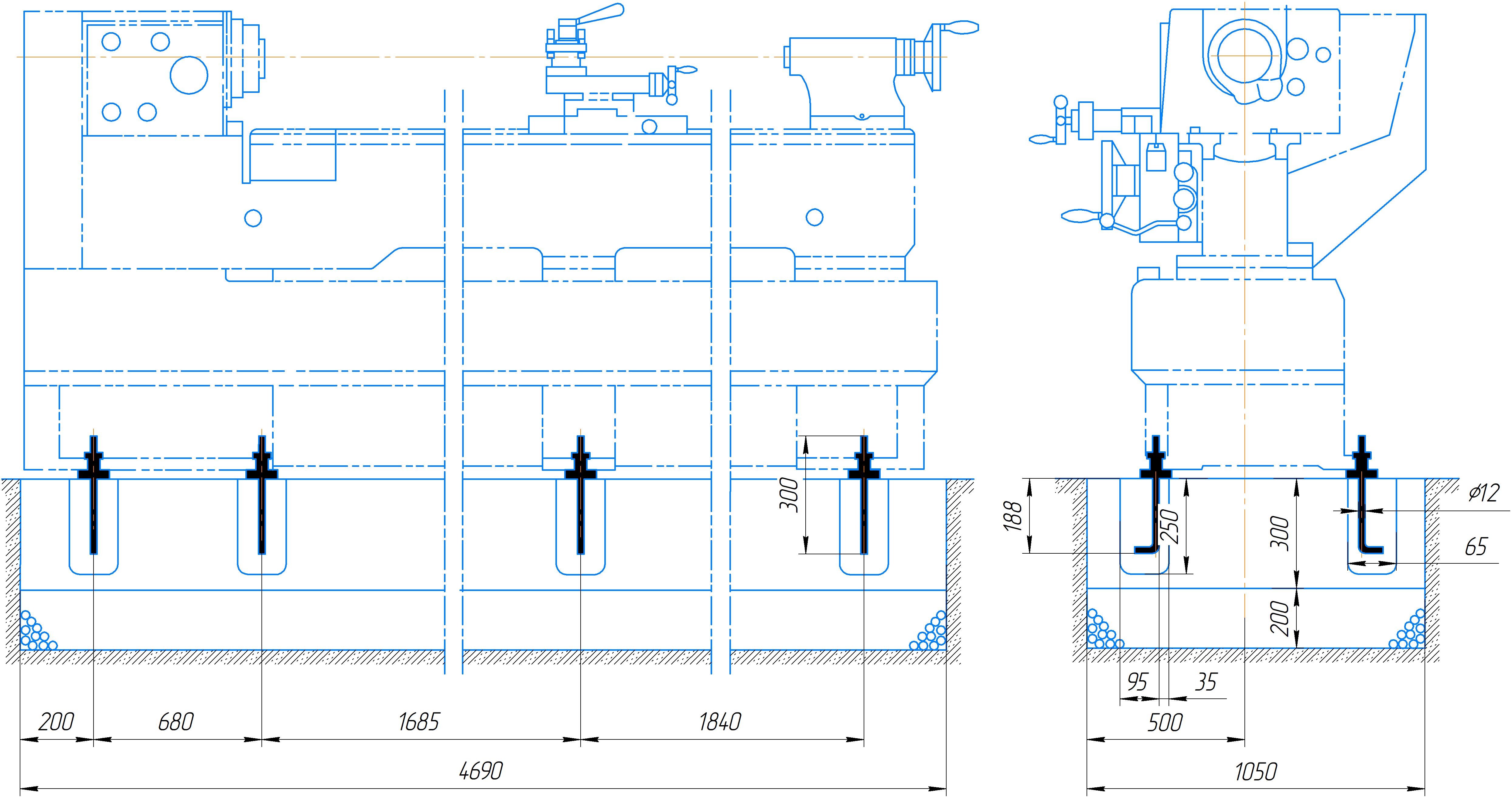 Фундамент токарно-винторезного станка 1М63Н.01