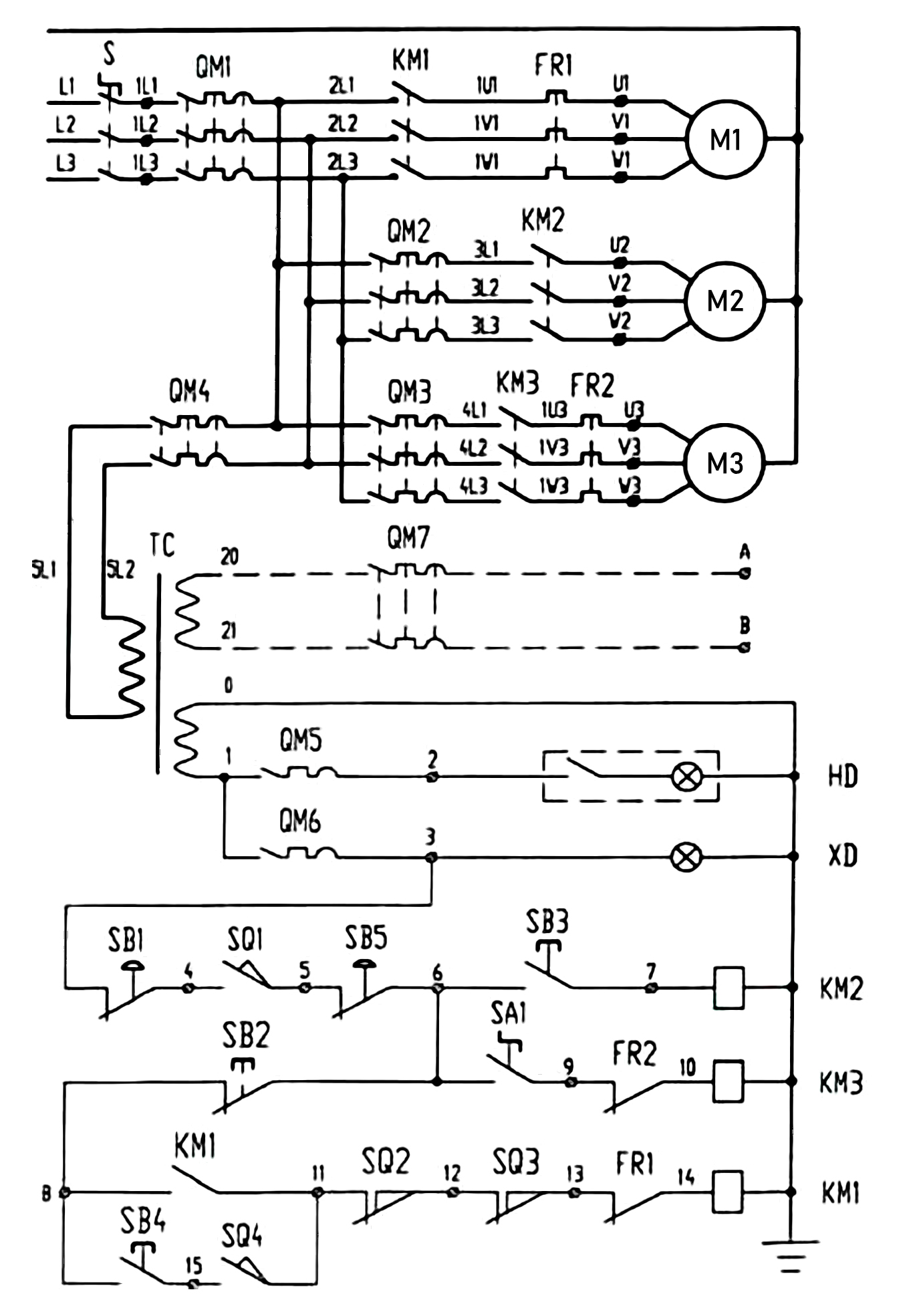 Схема электрическая принципиальная станка токарно-винторезного 1М63Н.01