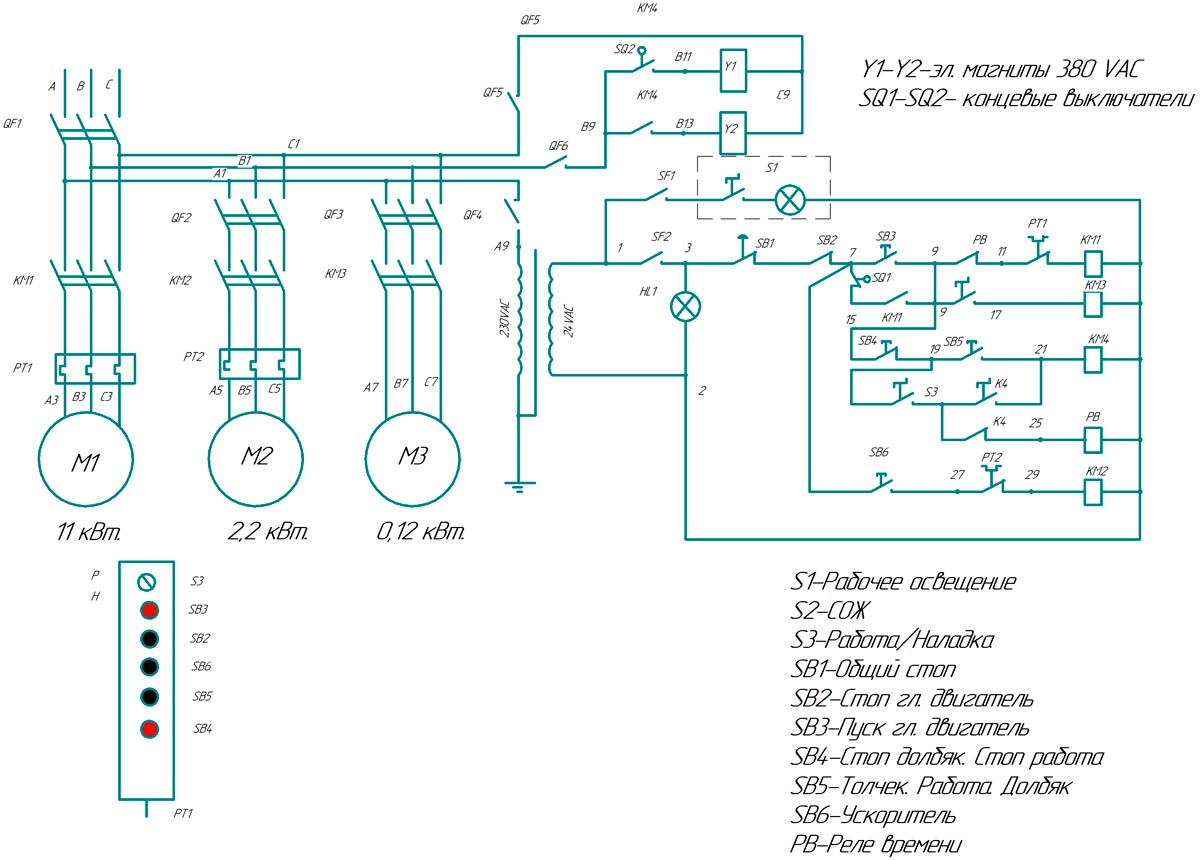 Схема электрическая принципиальная долбежного станка 7Д450