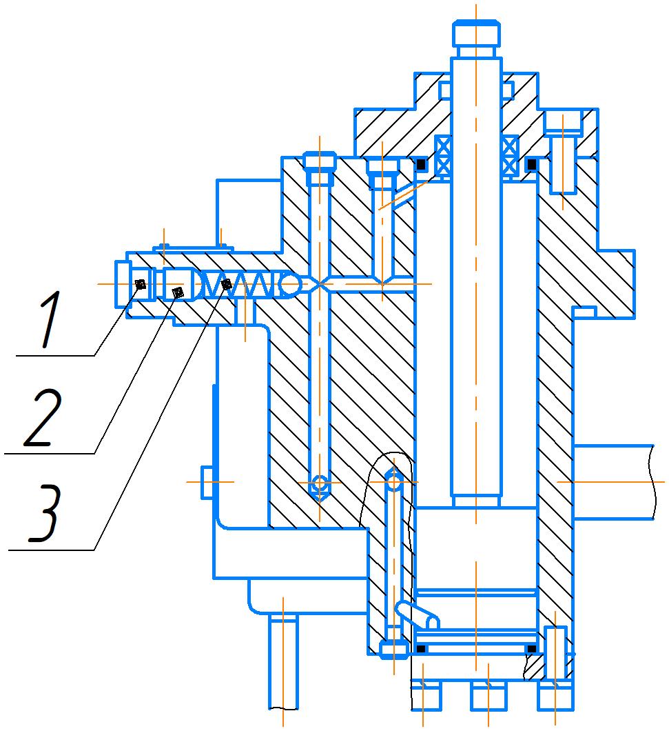 Разрез гидропривода по цилиндру подъема рукава ножовочного станка 8725