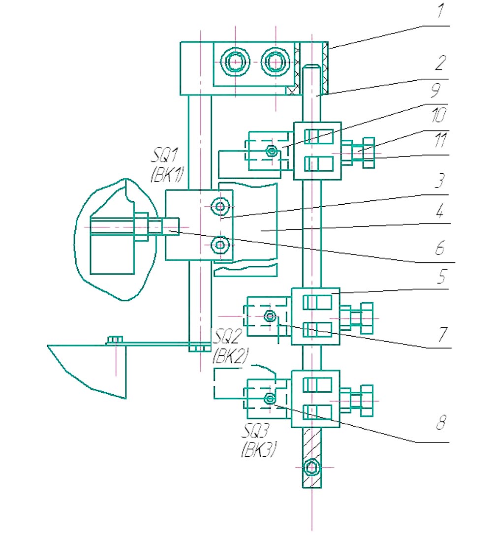 Механизм конечных выключателей ползуна гидравлического пресса ДЕ2434, ДГ2434