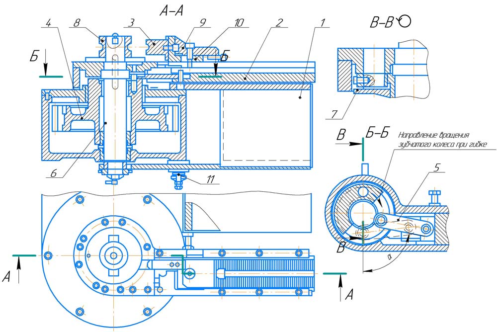 Механизм гибки и зажима трубогибочной машины ИВ3428П
