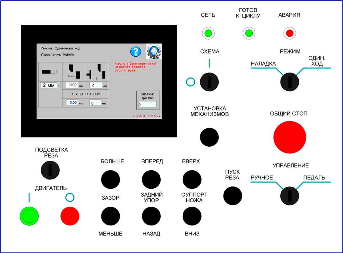 Панель пульта управления ножниц  гидравлических гильотинных НГ3316.25