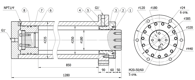 Силовой гидроцилиндр  насадночного гидравлического пресса ПК6738