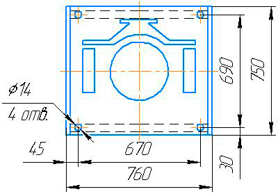 Схема расположения отверстий под крепеж станка для гибки арматуры  CГА-1 (УГА-40)